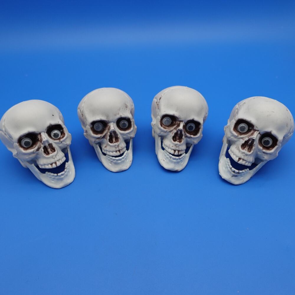 Lot of 4 Halloween Skull Skeleton Heads 4" Googly Eyes Creepy Decor Props
